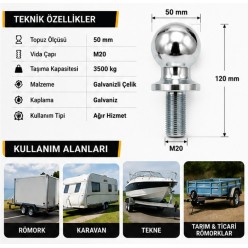 HAN MARİN ALTTAN CİVATALI RÖMORK ÇEKİ TOPUZU 50mm