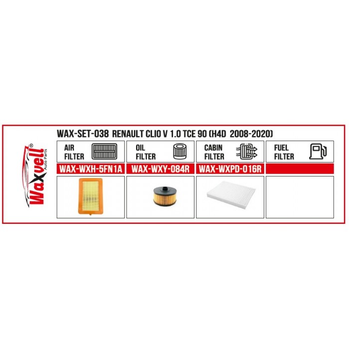 RENAULT Clio V 1.0 TCe 90 FİLTRE BAKIM SETİ (H4D 2008-2020) RENAULT Clio V 1.0 TCe 90 FİLTRE BAKIM SETİ (H4D 2008-2020)